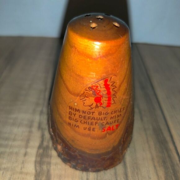Vintage Wood Salt And Pepper Shakers Set With Native American Sayings - Picture 6 of 6